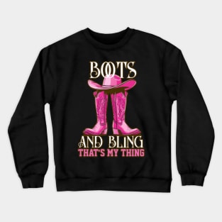 Country Cowgirl Pink Boots and Bling Crewneck Sweatshirt